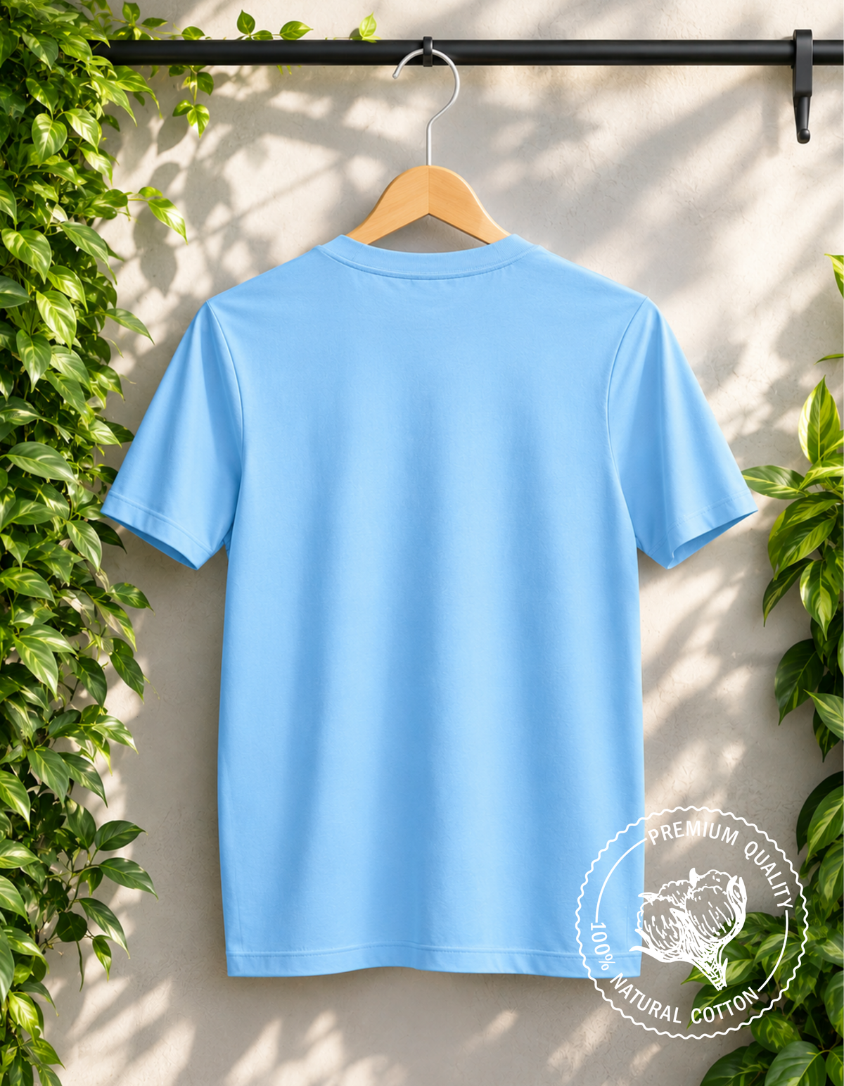 Ice Blue Plain Stretchable T-Shirt