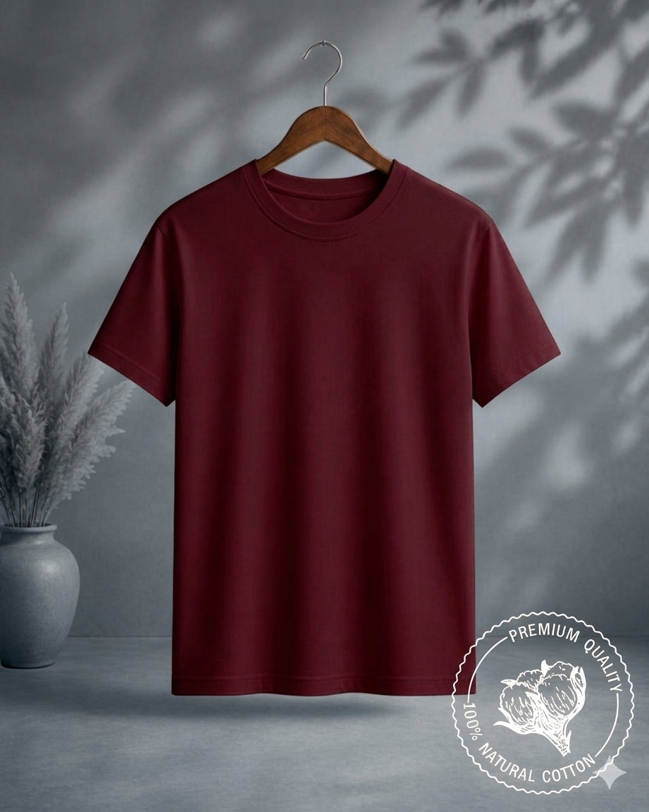 Maroon Plain Cotton T-Shirt