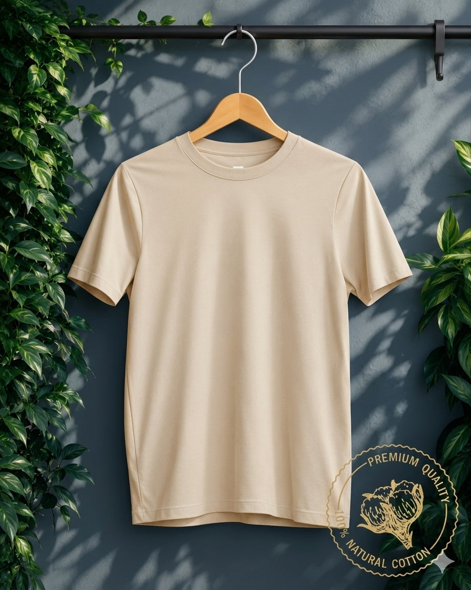 Beige Plain Cotton T-Shirt