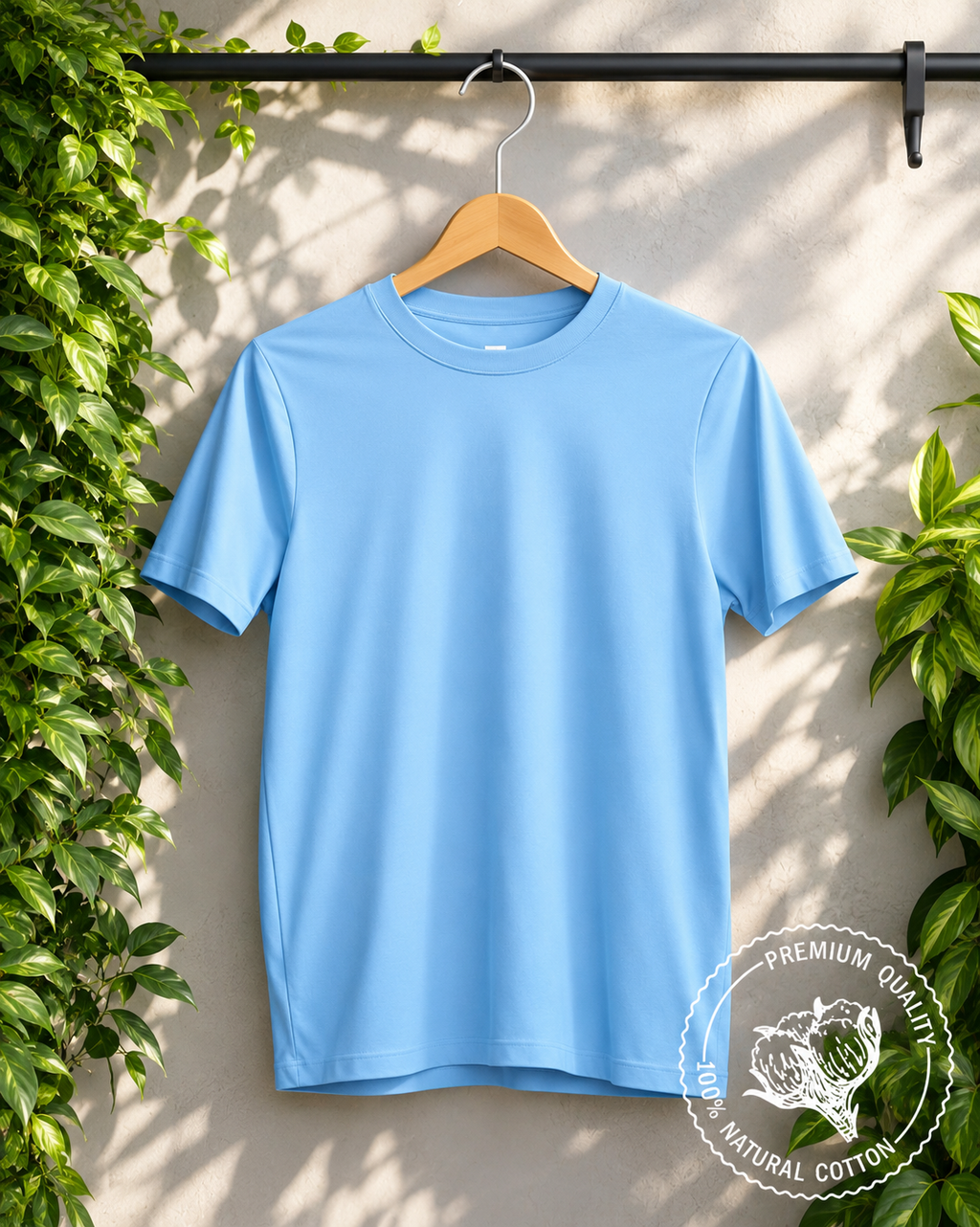 Ice Blue Plain Stretchable T-Shirt