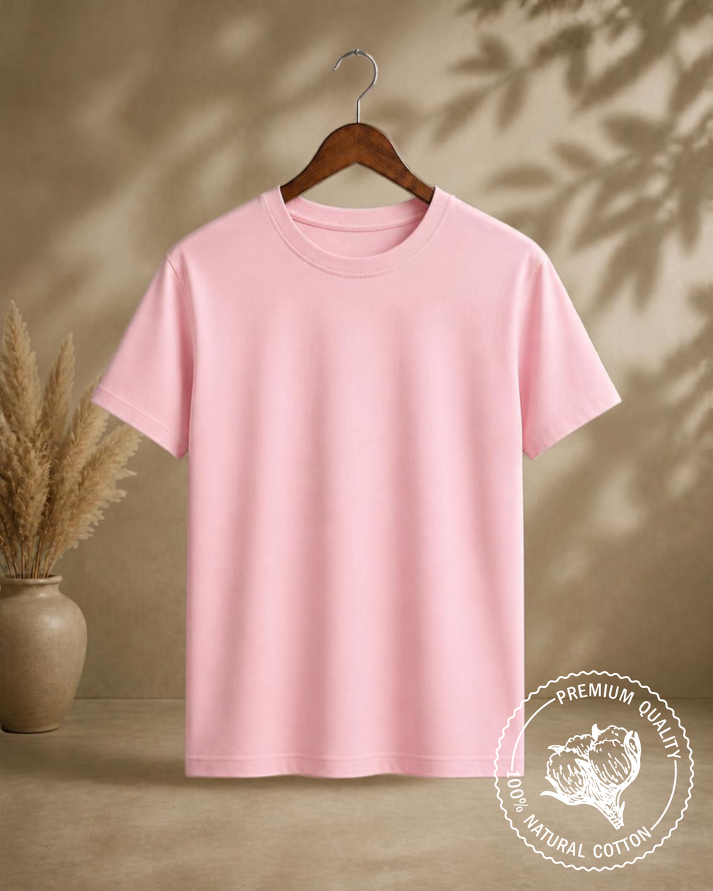 Light Pink Plain Stretchable T-Shirt